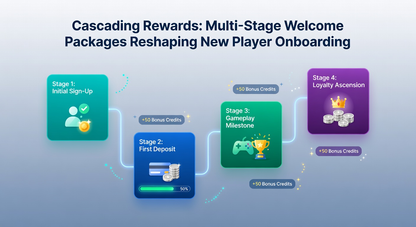Infographic depicting player retention curves comparing single-stage vs. multi-stage welcome bonuses over six months