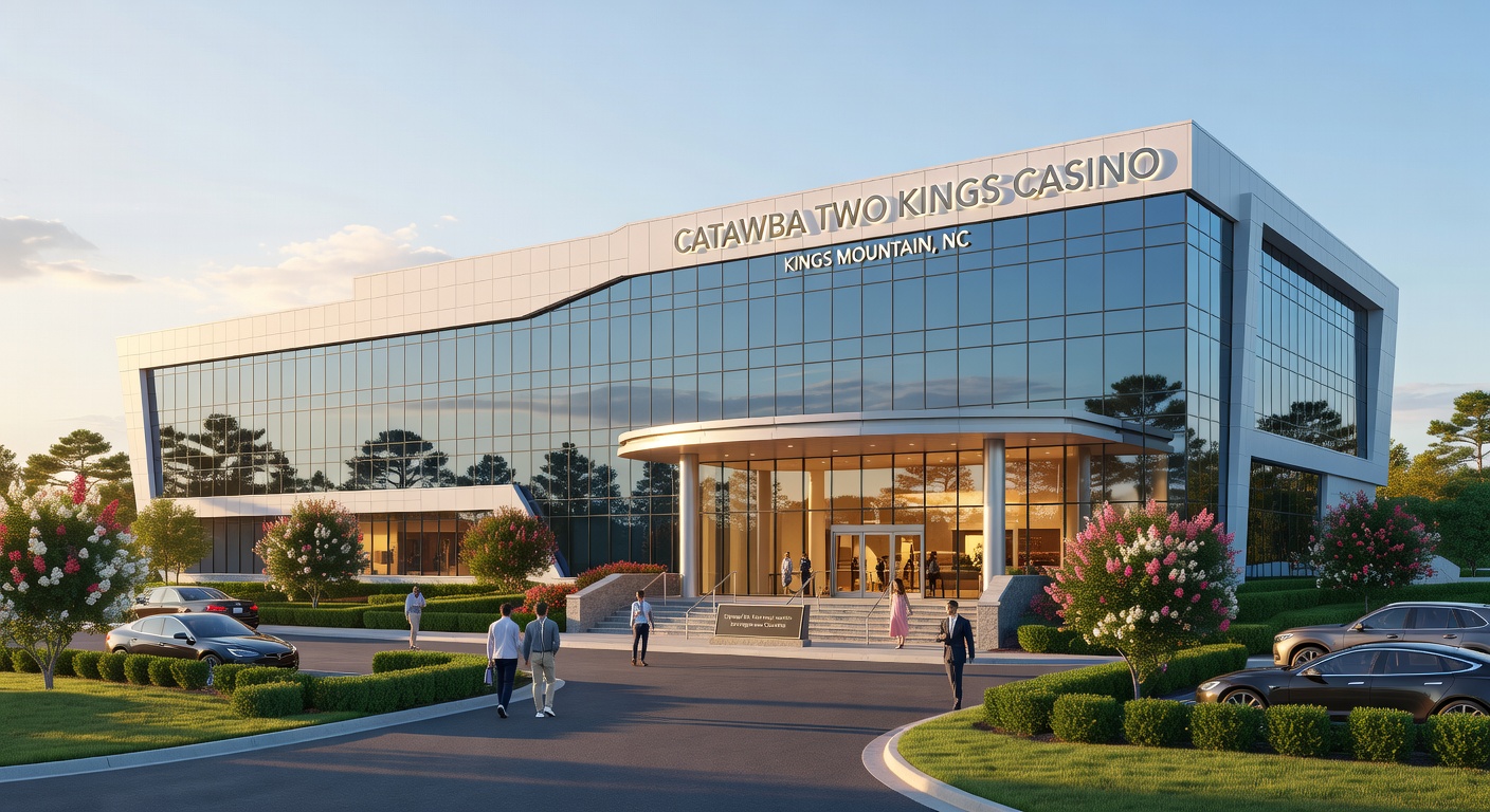 Interior gaming floor at the Catawba Two Kings Casino showing rows of slot machines and table game areas during the May 2026 opening