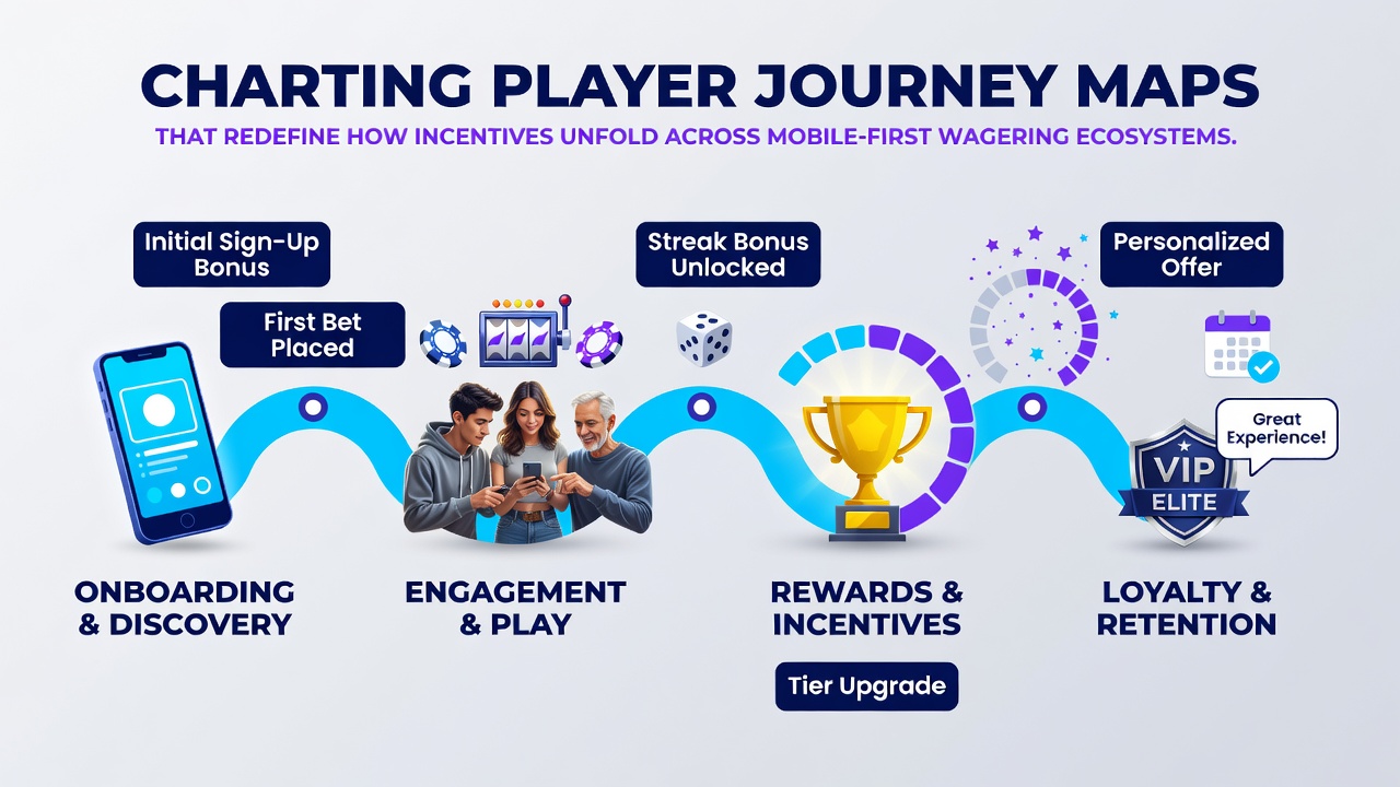 Detailed flowchart showing interconnected player journey stages and corresponding incentive releases within a mobile wagering application