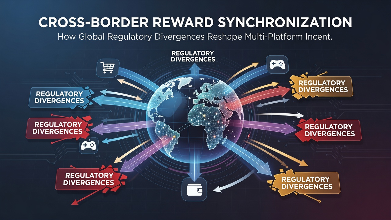 Diagram showing data flows between regulatory zones for synchronized gaming rewards