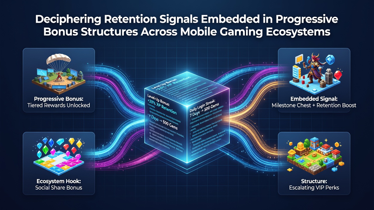 Visualization of progressive bonus structures and retention metrics in mobile gaming apps