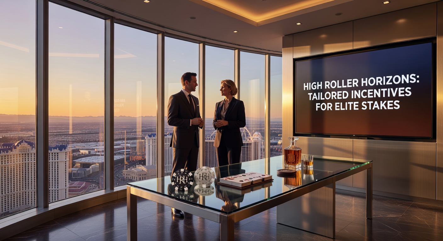 A high roller player engaging with luxury casino features, spotlighting exclusive VIP incentives and high-stakes gaming environments