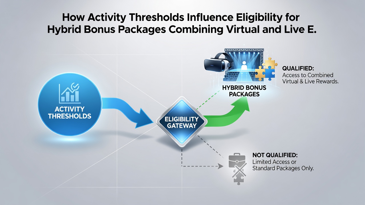 Diagram showing virtual and live gaming elements linked by activity threshold requirements