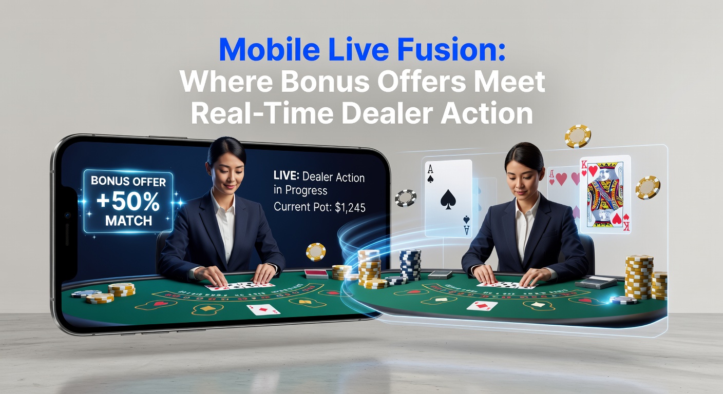 Smartphone screen displaying a live blackjack dealer with a flashing bonus offer notification overlay, capturing the seamless blend of mobile gaming and real-time interaction