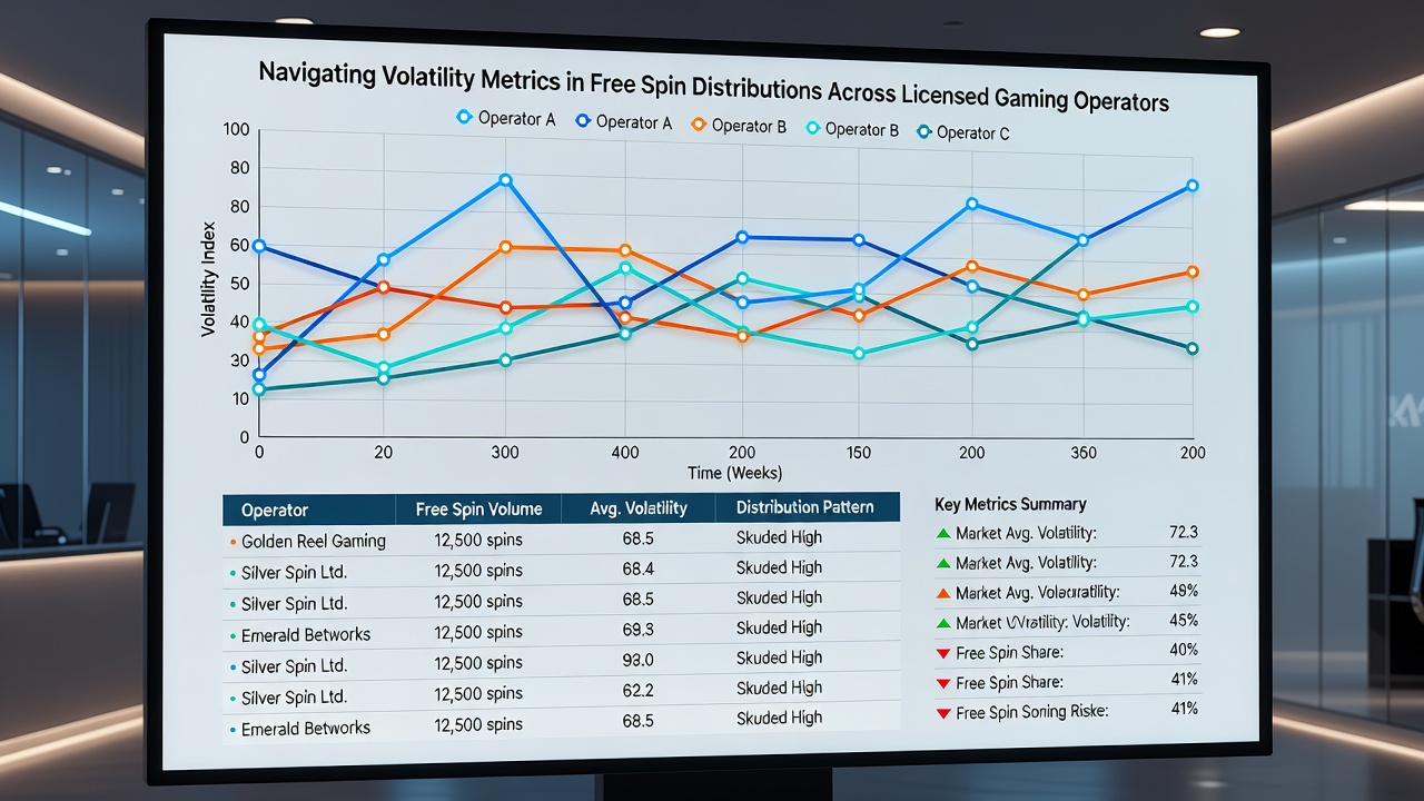 Infographic comparing free spin volatility metrics between North American and international licensed operators